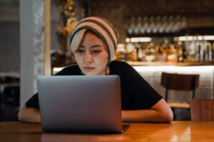 woman watching a video